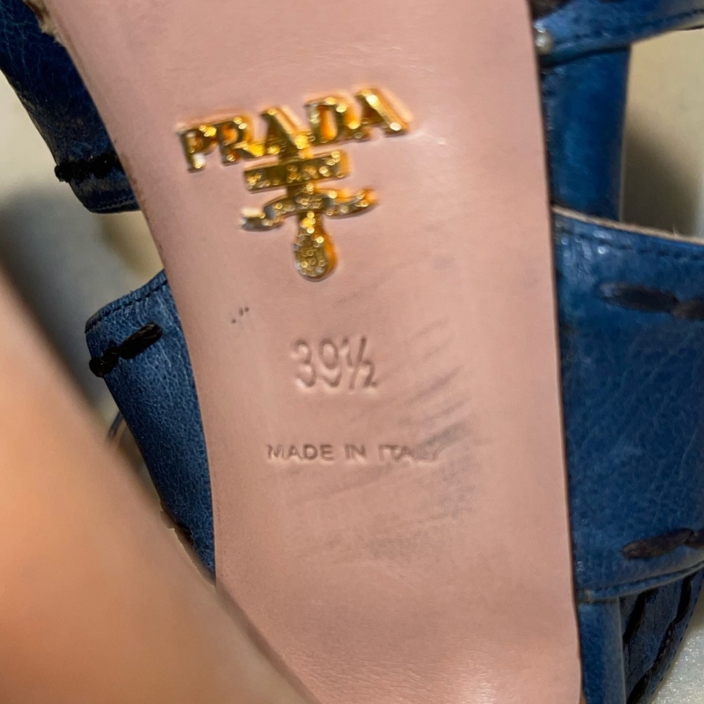 PRADA - Blue & Tan leather Platform Sandals - EU 39.5 - Made in Italy - Picture 9 of 11